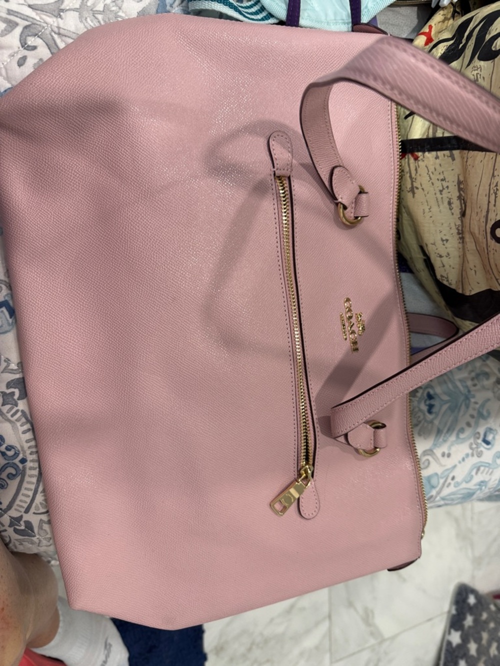 Coach Pink Leather Tote with Gold Accents